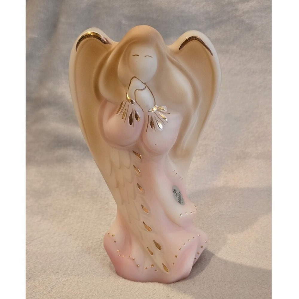 Fenton‎ Angel Figurine #2048 Praying Gold Accent Airbrushed by Mike Husk